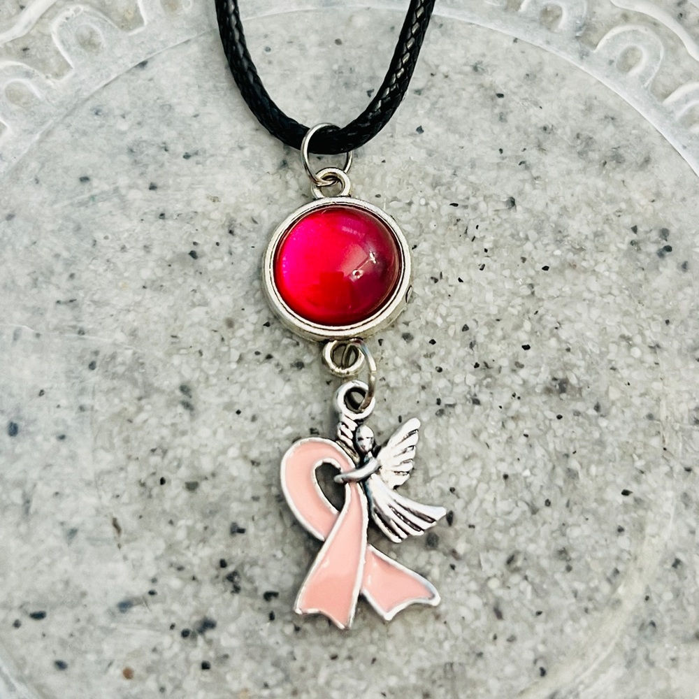 Breast Cancer Angel Necklace Made by Breast Cancer Survivor Wandering Bunny LLC